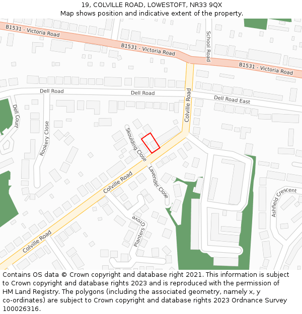 19, COLVILLE ROAD, LOWESTOFT, NR33 9QX: Location map and indicative extent of plot