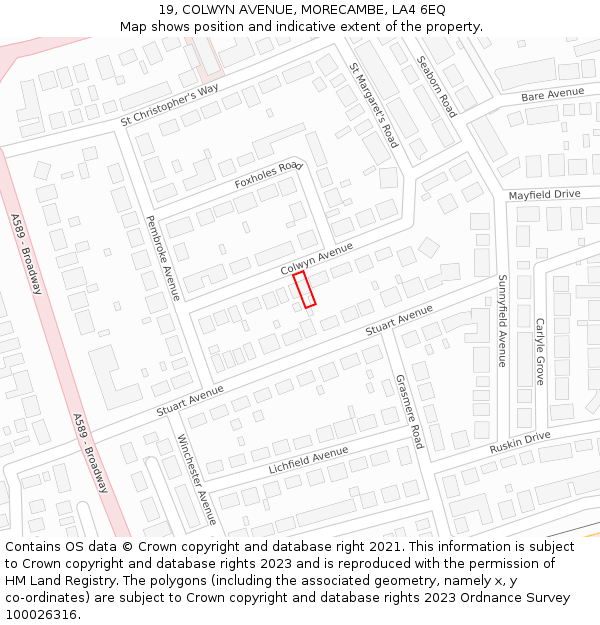 19, COLWYN AVENUE, MORECAMBE, LA4 6EQ: Location map and indicative extent of plot