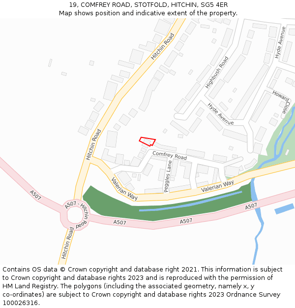 19, COMFREY ROAD, STOTFOLD, HITCHIN, SG5 4ER: Location map and indicative extent of plot