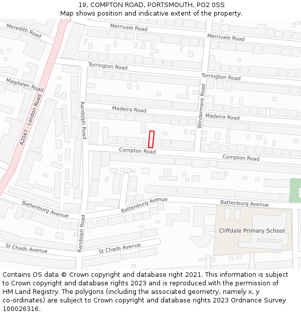 19, COMPTON ROAD, PORTSMOUTH, PO2 0SS: Location map and indicative extent of plot