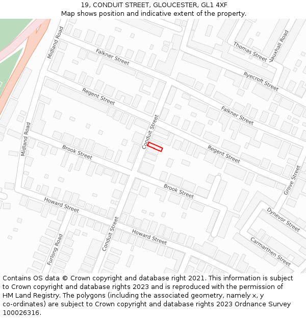 19, CONDUIT STREET, GLOUCESTER, GL1 4XF: Location map and indicative extent of plot