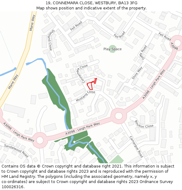 19, CONNEMARA CLOSE, WESTBURY, BA13 3FG: Location map and indicative extent of plot