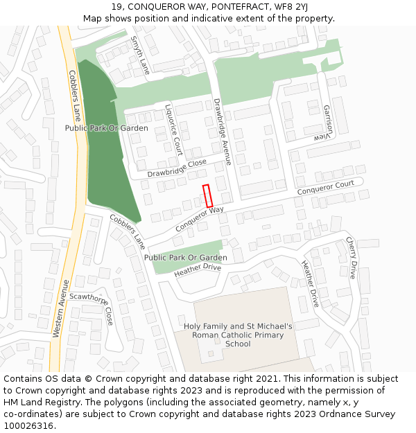 19, CONQUEROR WAY, PONTEFRACT, WF8 2YJ: Location map and indicative extent of plot