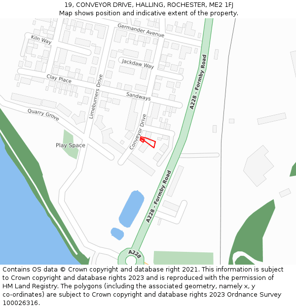 19, CONVEYOR DRIVE, HALLING, ROCHESTER, ME2 1FJ: Location map and indicative extent of plot