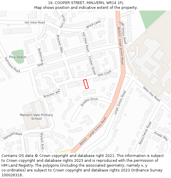 19, COOPER STREET, MALVERN, WR14 1FL: Location map and indicative extent of plot