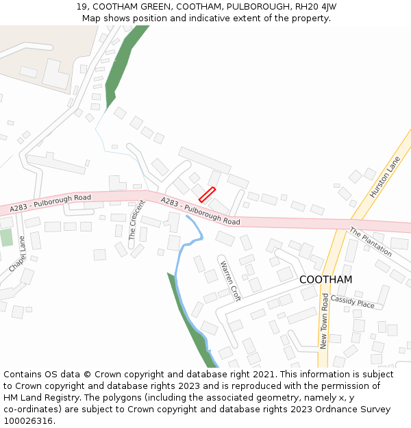 19, COOTHAM GREEN, COOTHAM, PULBOROUGH, RH20 4JW: Location map and indicative extent of plot