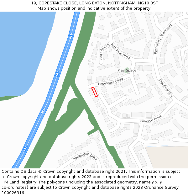 19, COPESTAKE CLOSE, LONG EATON, NOTTINGHAM, NG10 3ST: Location map and indicative extent of plot