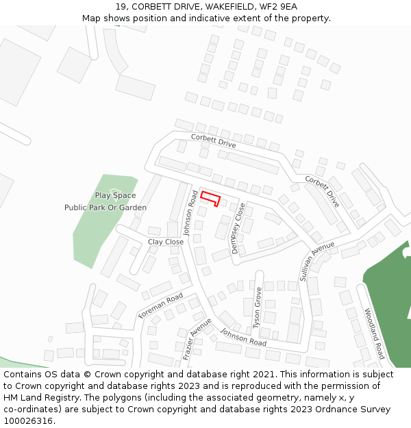 19, CORBETT DRIVE, WAKEFIELD, WF2 9EA: Location map and indicative extent of plot