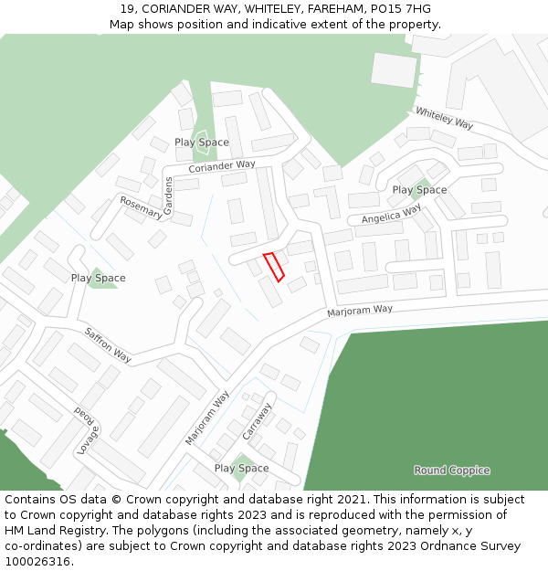 19, CORIANDER WAY, WHITELEY, FAREHAM, PO15 7HG: Location map and indicative extent of plot