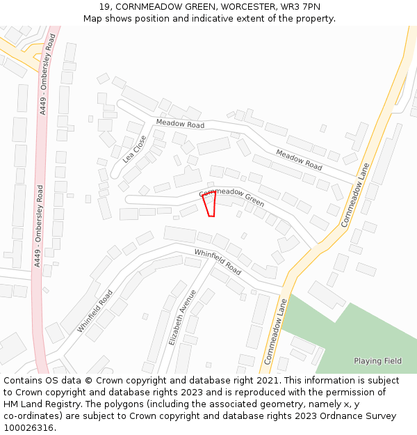 19, CORNMEADOW GREEN, WORCESTER, WR3 7PN: Location map and indicative extent of plot