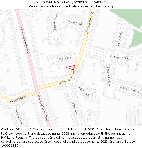 19, CORNMEADOW LANE, WORCESTER, WR3 7NY: Location map and indicative extent of plot