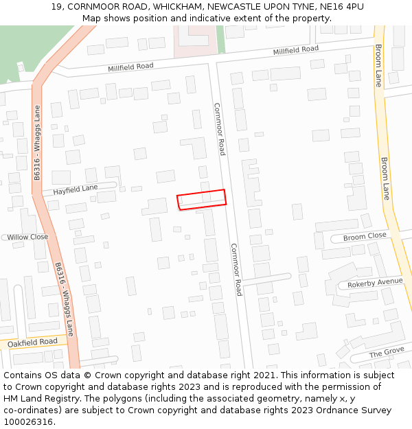 19, CORNMOOR ROAD, WHICKHAM, NEWCASTLE UPON TYNE, NE16 4PU: Location map and indicative extent of plot