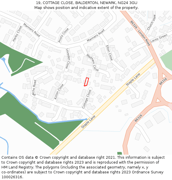 19, COTTAGE CLOSE, BALDERTON, NEWARK, NG24 3GU: Location map and indicative extent of plot