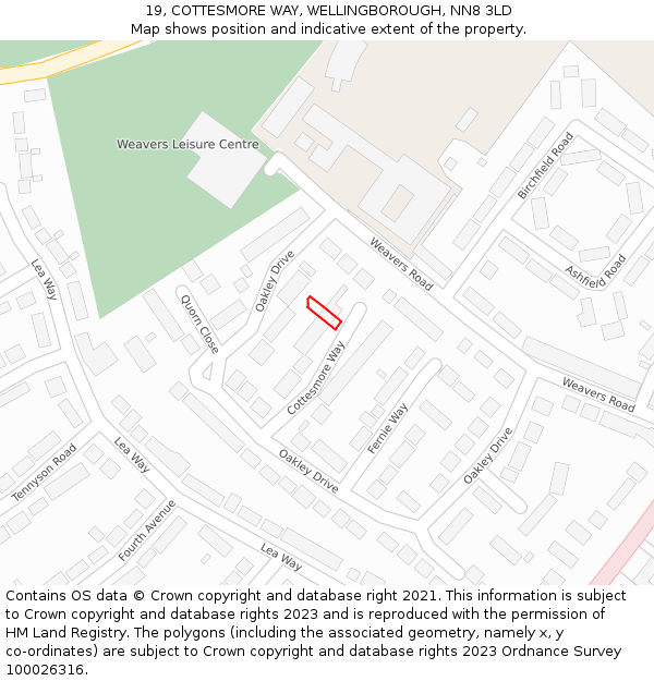 19, COTTESMORE WAY, WELLINGBOROUGH, NN8 3LD: Location map and indicative extent of plot