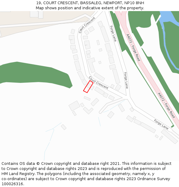 19, COURT CRESCENT, BASSALEG, NEWPORT, NP10 8NH: Location map and indicative extent of plot