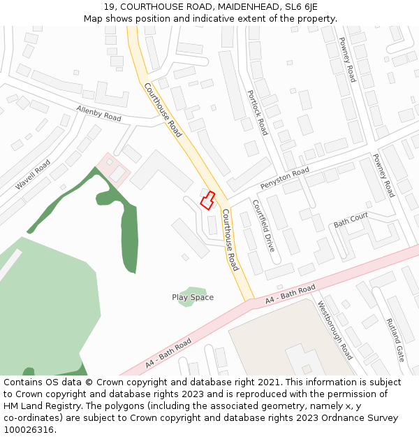 19, COURTHOUSE ROAD, MAIDENHEAD, SL6 6JE: Location map and indicative extent of plot