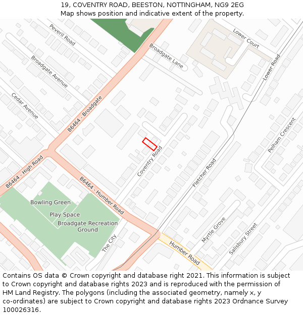 19, COVENTRY ROAD, BEESTON, NOTTINGHAM, NG9 2EG: Location map and indicative extent of plot