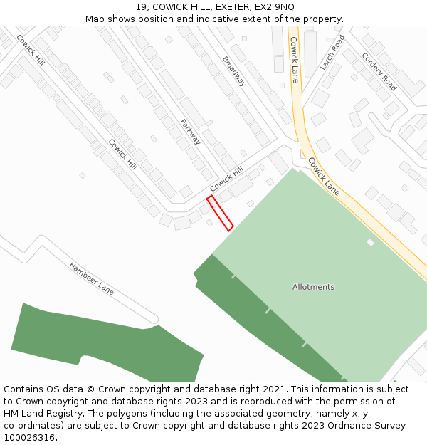 19, COWICK HILL, EXETER, EX2 9NQ: Location map and indicative extent of plot