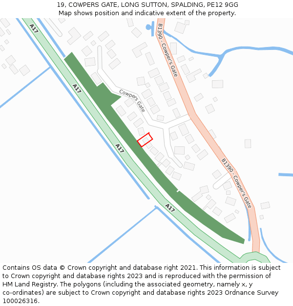 19, COWPERS GATE, LONG SUTTON, SPALDING, PE12 9GG: Location map and indicative extent of plot