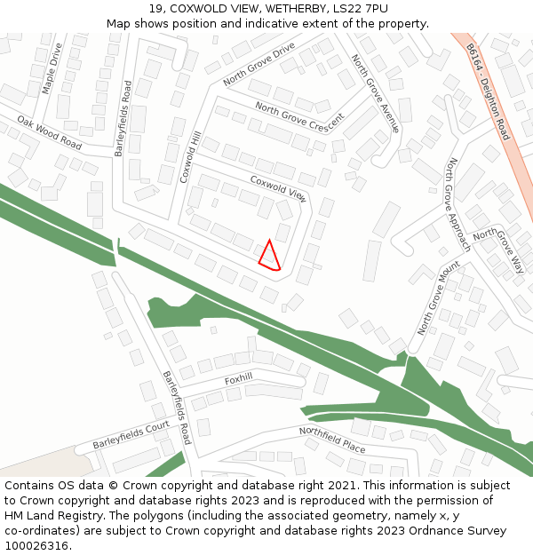 19, COXWOLD VIEW, WETHERBY, LS22 7PU: Location map and indicative extent of plot