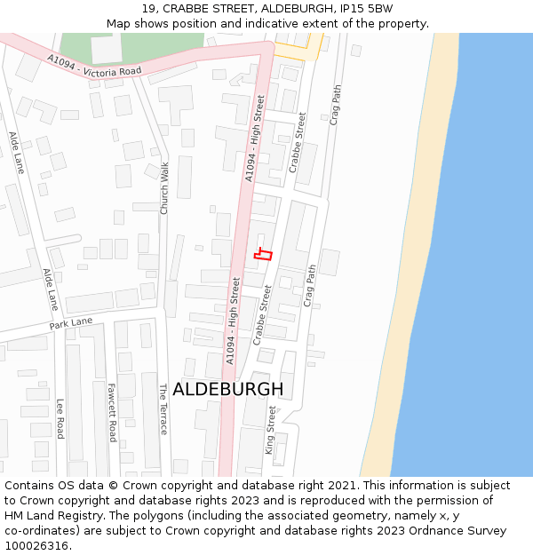 19, CRABBE STREET, ALDEBURGH, IP15 5BW: Location map and indicative extent of plot