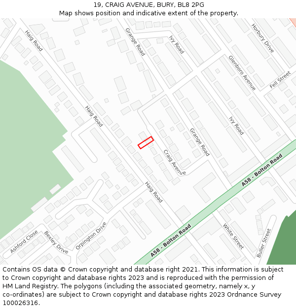 19, CRAIG AVENUE, BURY, BL8 2PG: Location map and indicative extent of plot