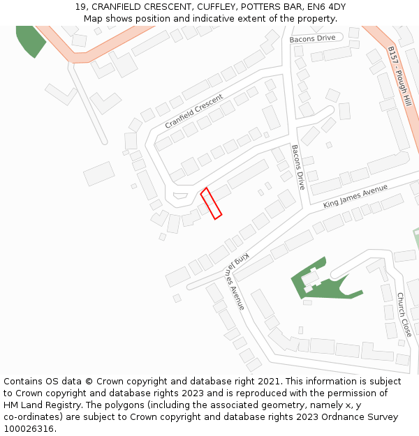 19, CRANFIELD CRESCENT, CUFFLEY, POTTERS BAR, EN6 4DY: Location map and indicative extent of plot