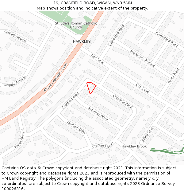 19, CRANFIELD ROAD, WIGAN, WN3 5NN: Location map and indicative extent of plot