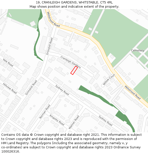 19, CRANLEIGH GARDENS, WHITSTABLE, CT5 4RL: Location map and indicative extent of plot
