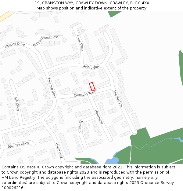 19, CRANSTON WAY, CRAWLEY DOWN, CRAWLEY, RH10 4XX: Location map and indicative extent of plot