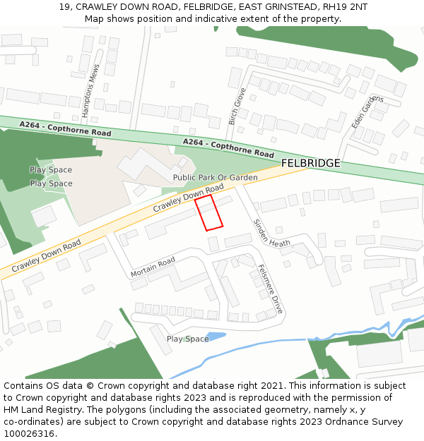 19, CRAWLEY DOWN ROAD, FELBRIDGE, EAST GRINSTEAD, RH19 2NT: Location map and indicative extent of plot