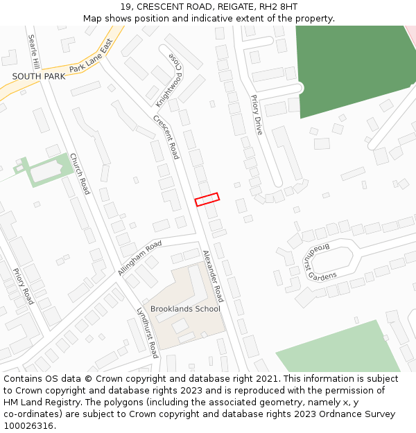 19, CRESCENT ROAD, REIGATE, RH2 8HT: Location map and indicative extent of plot