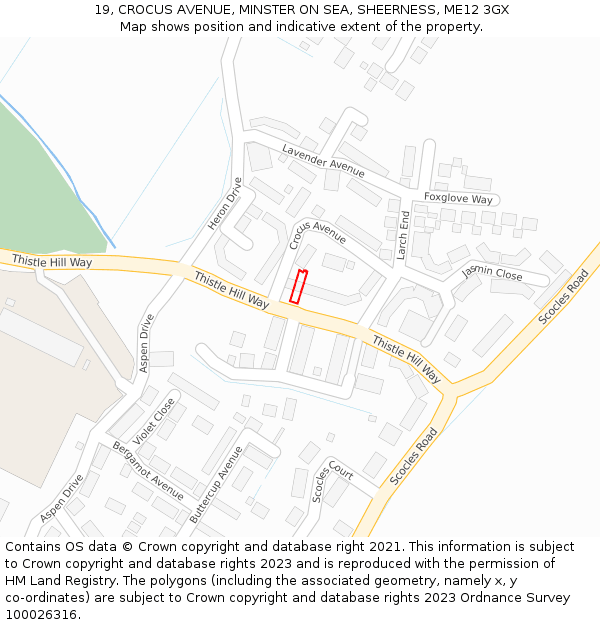 19, CROCUS AVENUE, MINSTER ON SEA, SHEERNESS, ME12 3GX: Location map and indicative extent of plot