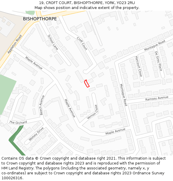 19, CROFT COURT, BISHOPTHORPE, YORK, YO23 2RU: Location map and indicative extent of plot