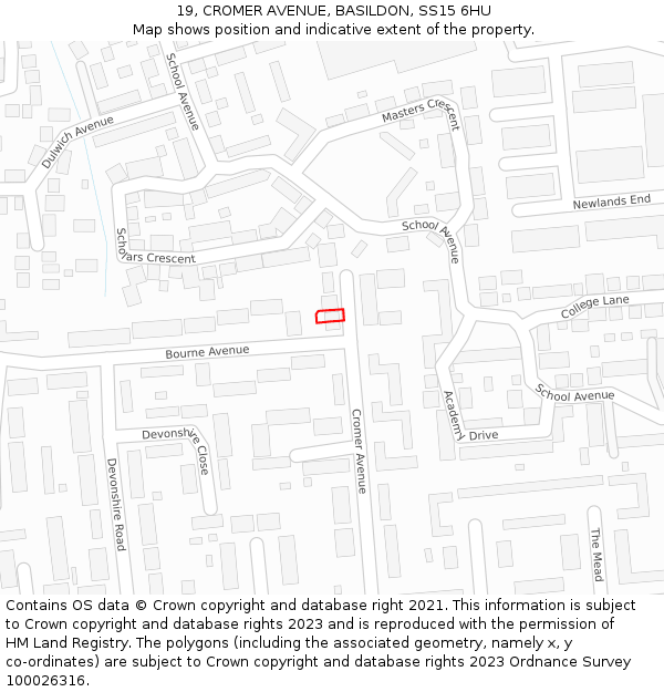 19, CROMER AVENUE, BASILDON, SS15 6HU: Location map and indicative extent of plot