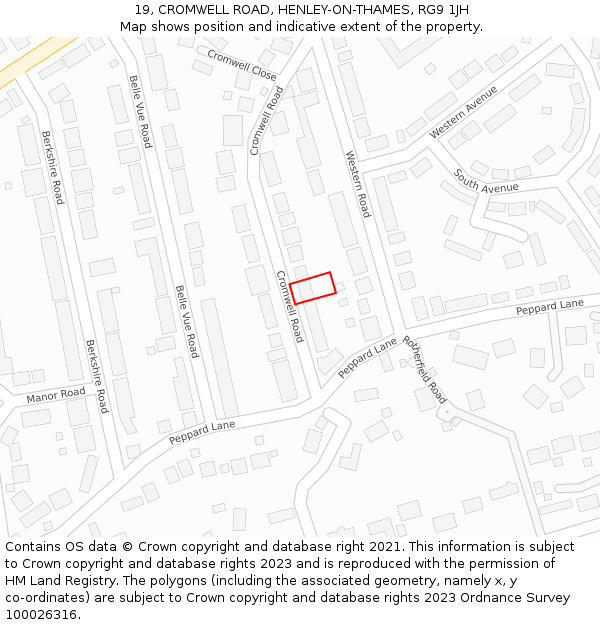 19, CROMWELL ROAD, HENLEY-ON-THAMES, RG9 1JH: Location map and indicative extent of plot