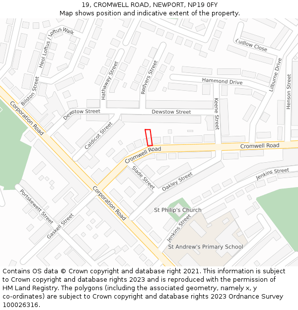 19, CROMWELL ROAD, NEWPORT, NP19 0FY: Location map and indicative extent of plot