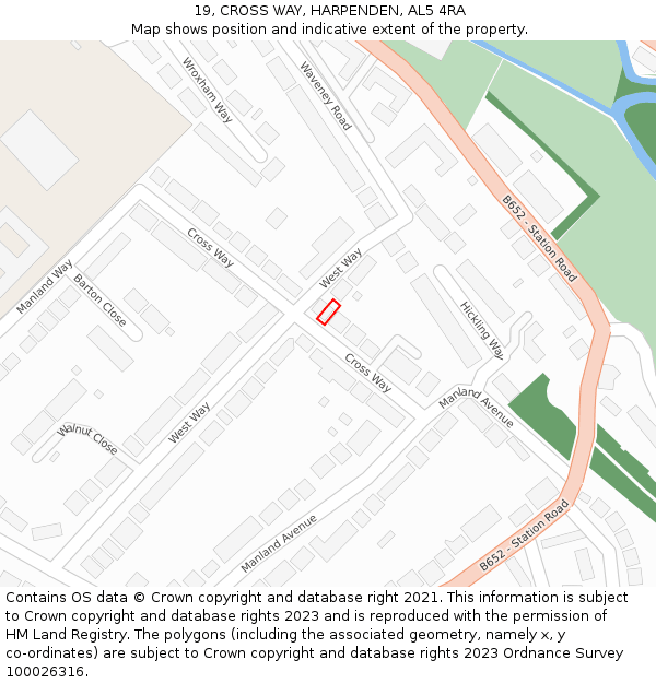 19, CROSS WAY, HARPENDEN, AL5 4RA: Location map and indicative extent of plot
