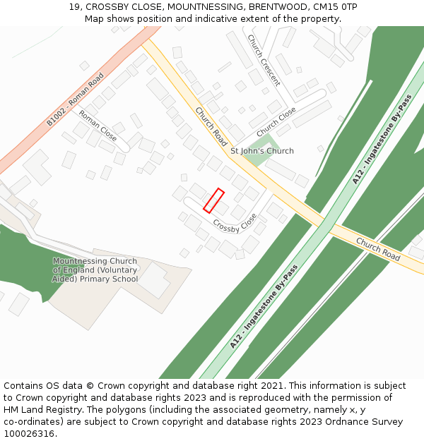 19, CROSSBY CLOSE, MOUNTNESSING, BRENTWOOD, CM15 0TP: Location map and indicative extent of plot