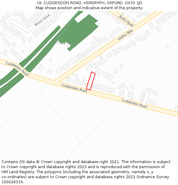 19, CUDDESDON ROAD, HORSPATH, OXFORD, OX33 1JD: Location map and indicative extent of plot