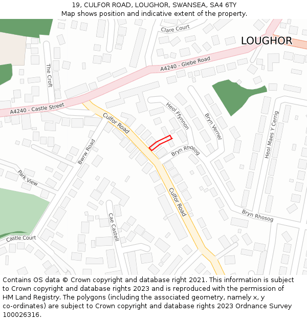 19, CULFOR ROAD, LOUGHOR, SWANSEA, SA4 6TY: Location map and indicative extent of plot