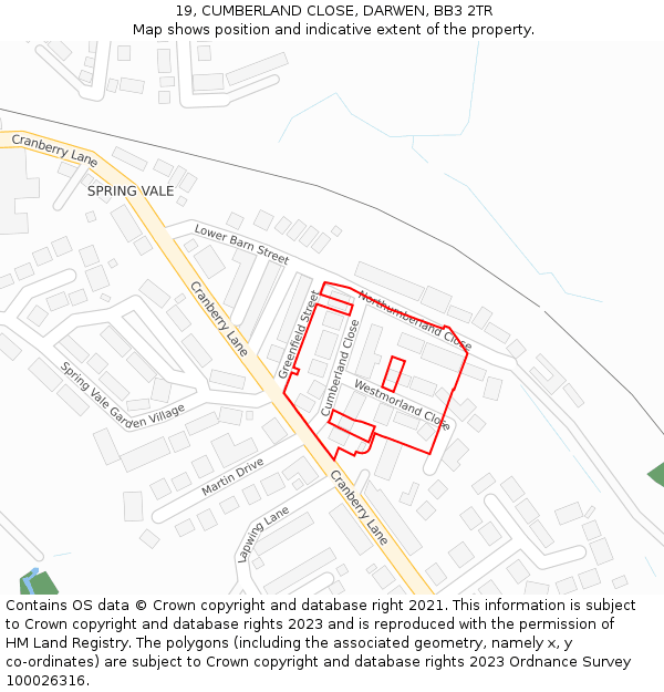 19, CUMBERLAND CLOSE, DARWEN, BB3 2TR: Location map and indicative extent of plot