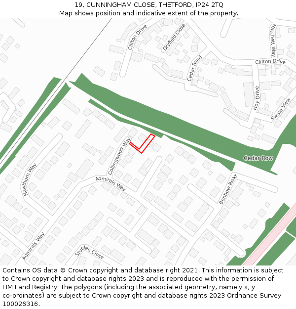 19, CUNNINGHAM CLOSE, THETFORD, IP24 2TQ: Location map and indicative extent of plot