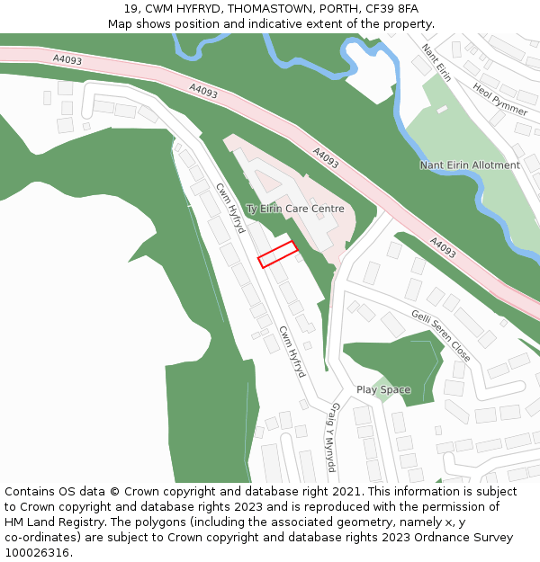 19, CWM HYFRYD, THOMASTOWN, PORTH, CF39 8FA: Location map and indicative extent of plot