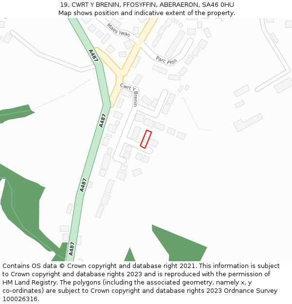 19, CWRT Y BRENIN, FFOSYFFIN, ABERAERON, SA46 0HU: Location map and indicative extent of plot