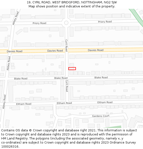 19, CYRIL ROAD, WEST BRIDGFORD, NOTTINGHAM, NG2 5JW: Location map and indicative extent of plot