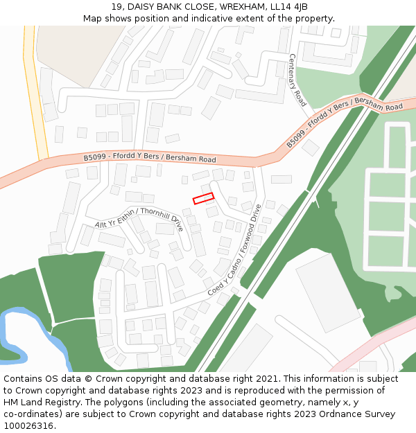 19, DAISY BANK CLOSE, WREXHAM, LL14 4JB: Location map and indicative extent of plot