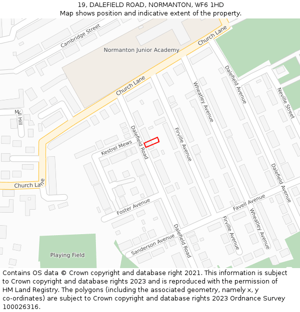 19, DALEFIELD ROAD, NORMANTON, WF6 1HD: Location map and indicative extent of plot