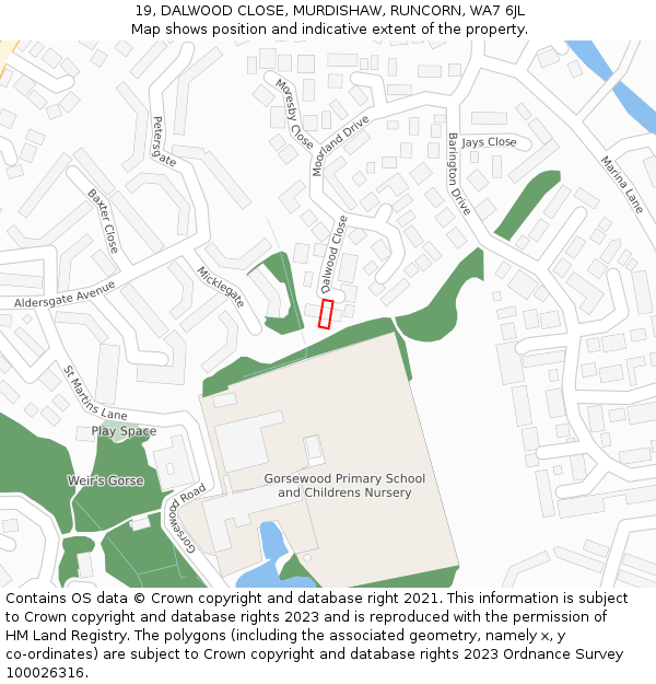 19, DALWOOD CLOSE, MURDISHAW, RUNCORN, WA7 6JL: Location map and indicative extent of plot