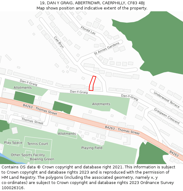 19, DAN Y GRAIG, ABERTRIDWR, CAERPHILLY, CF83 4BJ: Location map and indicative extent of plot